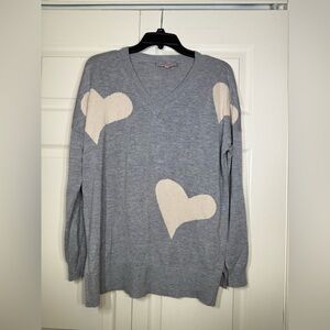 Laurie Felt V Neck Pullover Sweater With Hearts Heather Gray